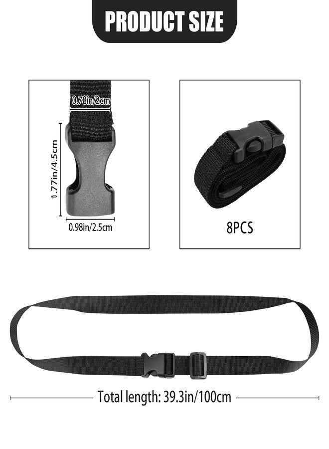 Koceci 8 Pack Black Clip Extender, Fanny Pack Extender, Car Seat Strap for Luggage, Nylon Strap with Buckle, Adjustable Straps with Clips for Outdoor Activities (Black) - Image 2